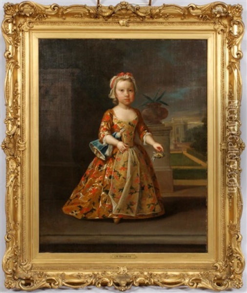 Portrait Of Young Girl Carrying Bird & Doll Oil Painting - William Hogarth
