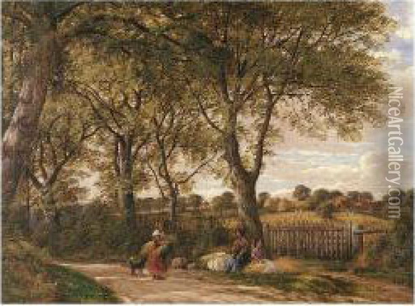 Gleaners On A Country Lane Oil Painting - John Joseph Hughes