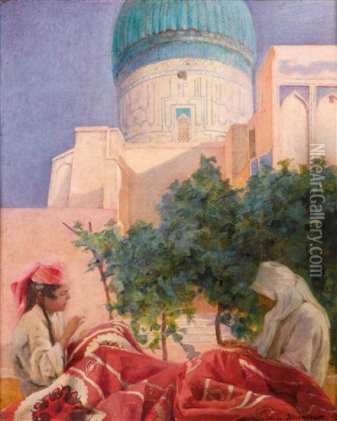 Die Teppichknupfer, Samarkand Oil Painting - Daniel Stepanov