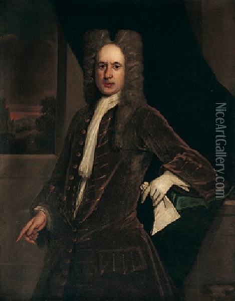 Portrait Of James Hilhouse Wearing A Brown Coat Oil Painting - John Riley