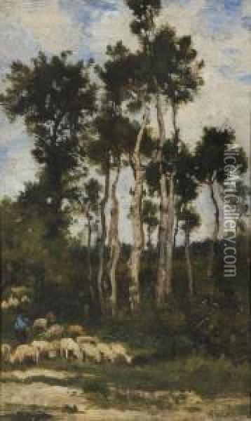 Moutons En Foret Oil Painting - Louis-Francois-V. Watelin