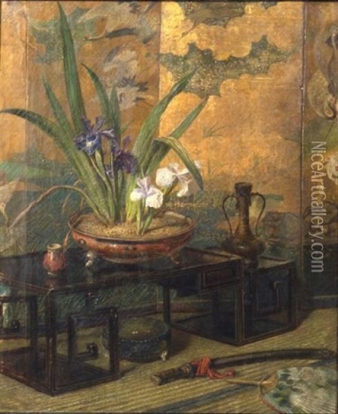 A Corner In A Japanese Curio Shop Oil Painting - Frank Dillon