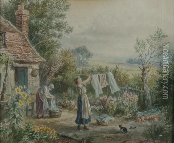 A Cottage Scene Oil Painting - Myles Birket Foster