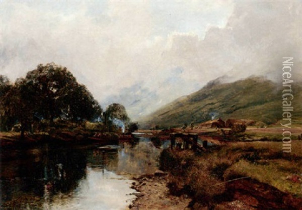 A Highland River Landcape Oil Painting - Alexander Fraser the Younger