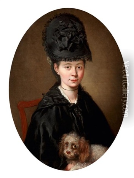 Portrait De Femme Tenant Un Chien Oil Painting - Johann Heinrich Wilhelm Tischbein