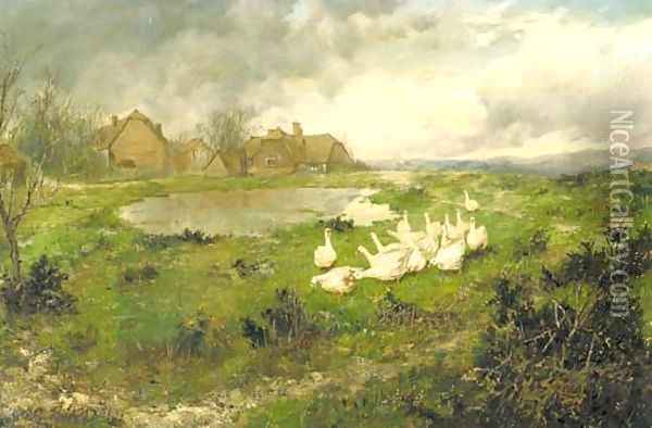 The duck pond Oil Painting - Edgar Bundy