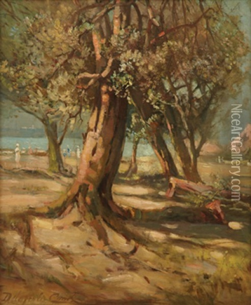 View Through The Trees Towards The Beach Oil Painting - William Delafield Cook Sr.