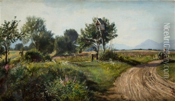 Pejzaz Z Kapliczka Oil Painting - Walery Eliasz-Rodzikowski