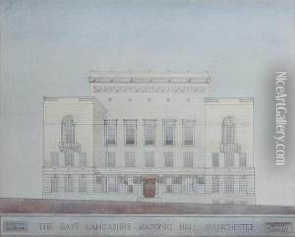 East Lancashire Masonic Hall, Manchester,elevation To Bridge Street Oil Painting - Percy Worthington