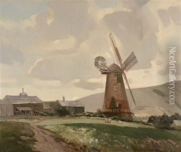 Polegate Windmill Oil Painting - Edwin Byatt