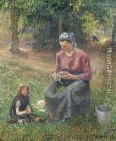 Paysanne Et Enfant, Eragny Oil Painting - Camille Pissarro