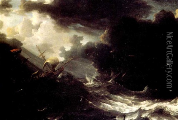 Navire Sur Une Mer Agitee Oil Painting - Jan Peeters the Elder