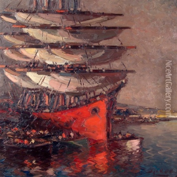 Velero Rojo Oil Painting - Stephen Robert Koekkoek