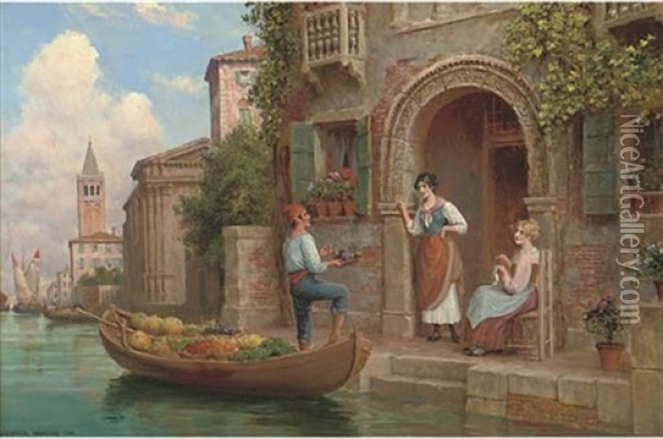 The Venetian Fruit Seller Oil Painting - Arthur Trevor Haddon