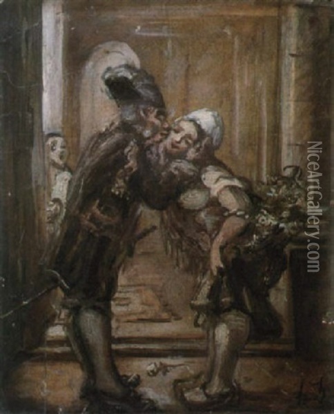 Le Baiser Oil Painting - Honore Daumier