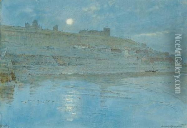 Whitby By Moonlight Oil Painting - Albert Goodwin