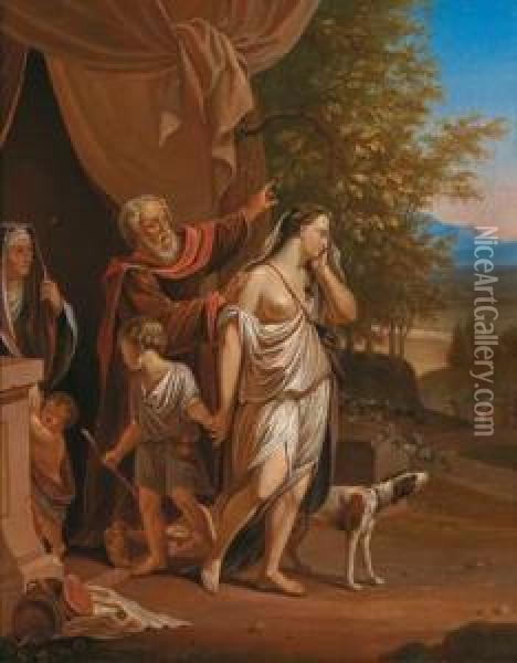 Repudiation Of Hagar With Her Son Ismael Oil Painting - Johann Ullrich Stahelin