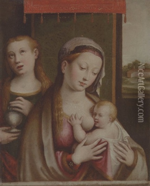 The Madonna And Child, With Saint Mary Magdalene Oil Painting - Lucca Longhi