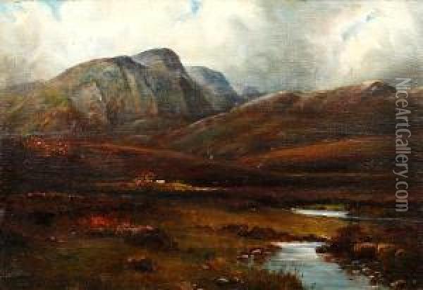 Highland Stream, And Another Similar Oil Painting - John Smart