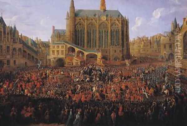 The Departure of Louis XV 1710-74 from Sainte-Chapelle after the lit de justice which ended the reign of Louis XIV 1638-1715 12th September 1715 1735 Oil Painting - Pierre-Denis Martin