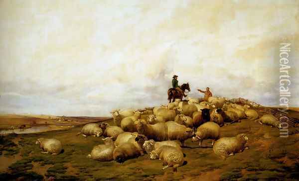 A Shepherd With His Flock Oil Painting - Thomas Sidney Cooper