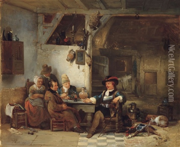 A Company In An Interior (1837) Oil Painting - Hendrik Jan Augustyn Leys