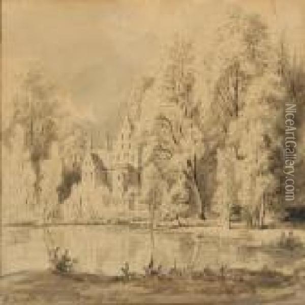 Landscape With Renaissance Castle Oil Painting - F. C. Kiaerskou