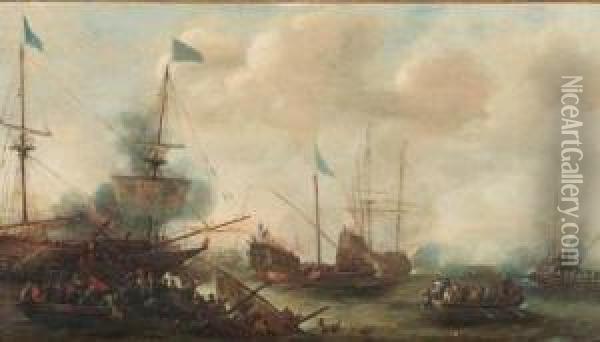 A Naval Engagement Between Turks And Christians Oil Painting - Andries Van Eertvelt