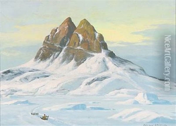 View From Greenland With Dog Sledding Oil Painting - Emanuel A. Petersen