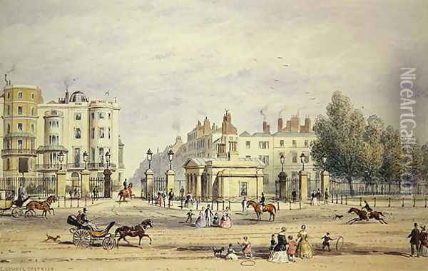 Grosvenor Gate and the New Lodge, 1851 Oil Painting - Thomas Hosmer Shepherd