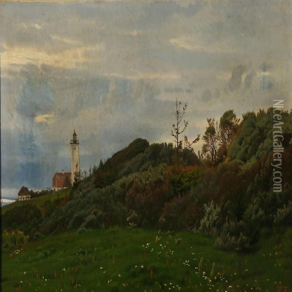 Summer Day At R sn s Lighthouse, Denmark Oil Painting - Harald Foss