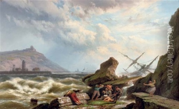 The Rescue Oil Painting - Johannes Hermanus Barend Koekkoek