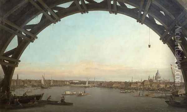 London seen through an arch of Westminster Bridge, 1746-47 Oil Painting - (Giovanni Antonio Canal) Canaletto