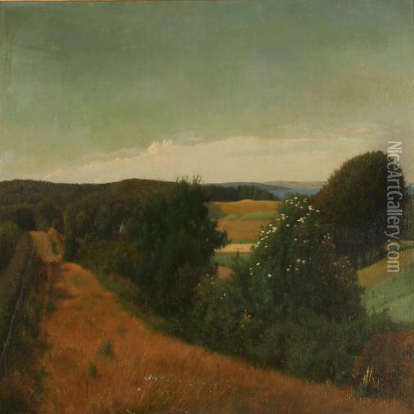 Fiord Scene. Oil Painting - Julius Hans Henrik Petersen