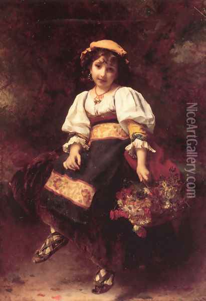The Flower Seller Oil Painting - Etienne Adolphe Piot