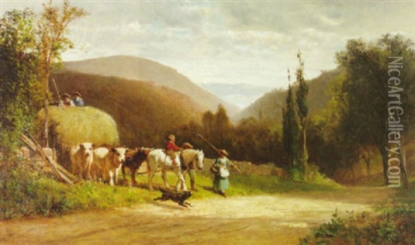 Return From The Hayfield Oil Painting - Thomas Hill