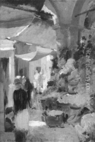 The Market Near The Rialto, Venice, Italy Oil Painting - Edward Wilbur Dean Hamilton