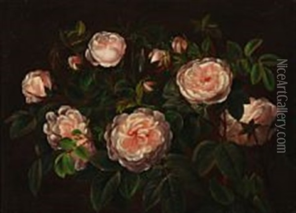 Pink Roses Oil Painting - Carl Vilhelm Balsgaard