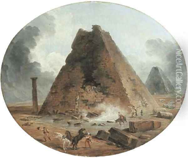 The sack of two pyramids Oil Painting - Hubert Robert