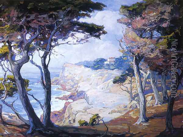A Villa on the Monterey Coast Oil Painting - Franz Bischoff