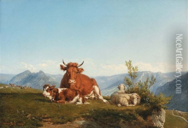 Vaches Et Moutons Dans Un Paysage Vallonne Oil Painting - Louis Jean Baptiste Guy