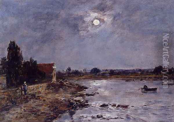 The Banks of the Touques - Moonlight Oil Painting - Eugene Boudin