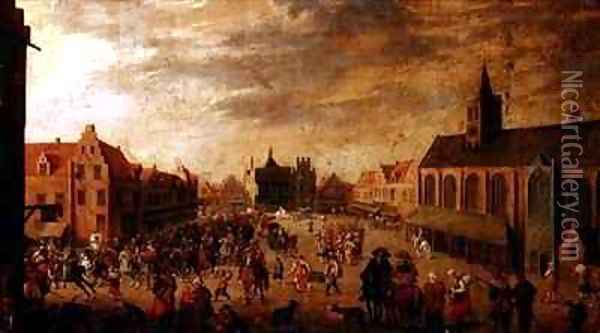 A military procession in the town square of Amersfoort 2 Oil Painting - Joost Cornelisz. Droochsloot