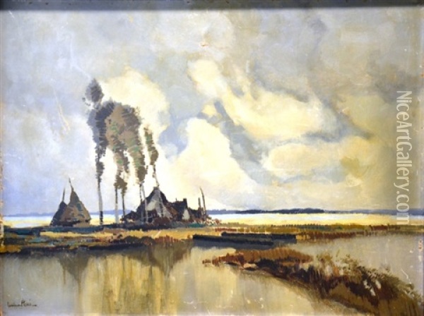 Cabanes De Pecheurs A L'embouchure Du Liamone Oil Painting - Lucien Peri