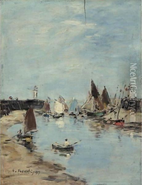 Trouville. Les Jetees. Maree Basse 2 Oil Painting - Eugene Boudin