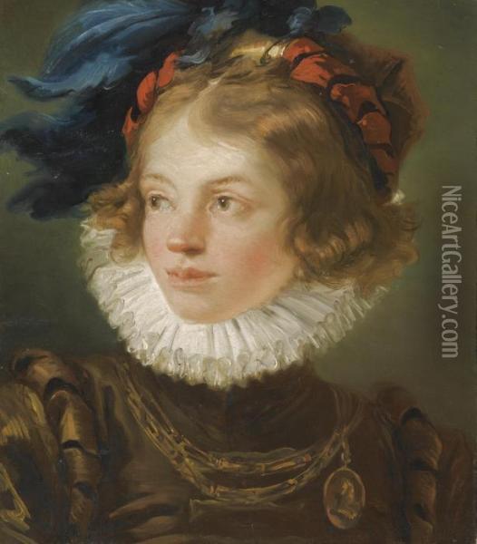 A Young Boy In The Costume Of A Page, Head And Shoulders Oil Painting - Giovanni Battista Tiepolo