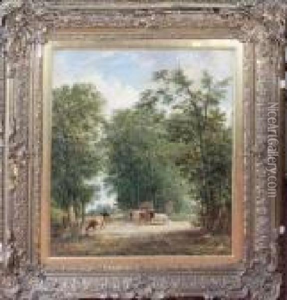 A Horseman And Cattle On A Country Lane Oil Painting - Alfred Vickers