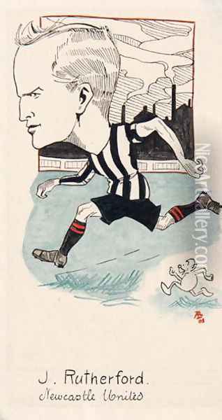 Jock Rutherford, Newcastle United, drawing for a set of cigarette cards, 1907 Oil Painting - Rip