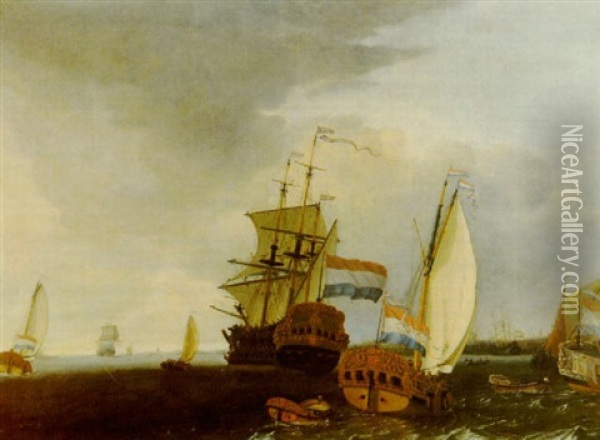 Marine Aux Abords D'une Ville Hollandaise Oil Painting - Gerrit Pompe