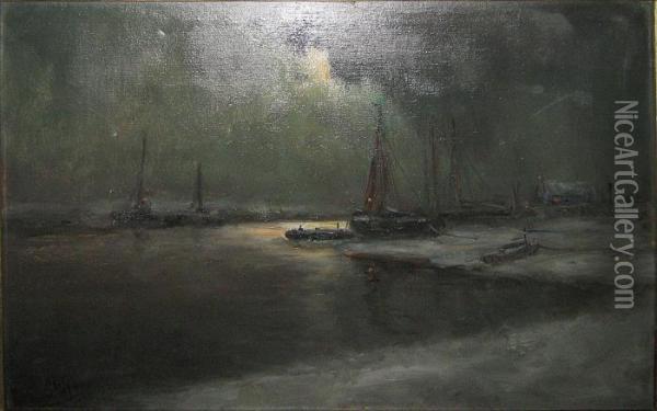 Vue Nocturne De L'escaut Oil Painting - Romain Steppe